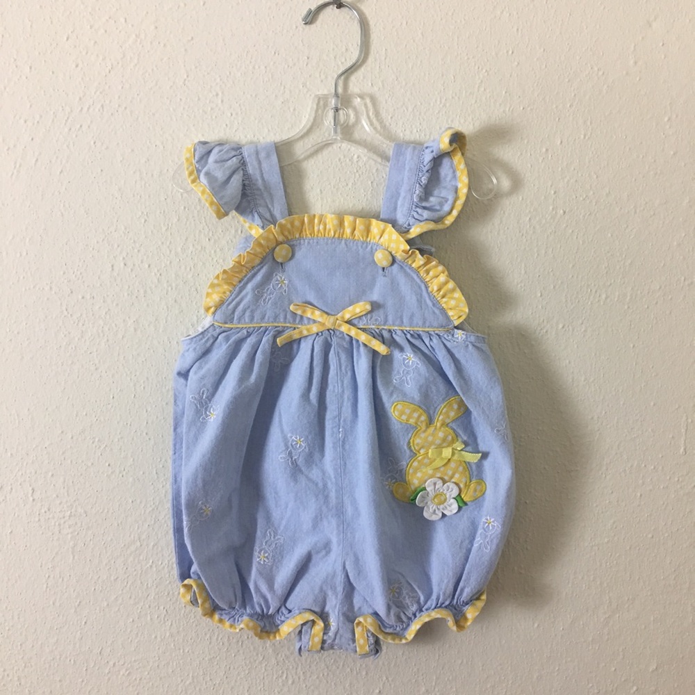 Vintage Blue & Yellow Easter Bunny Romper